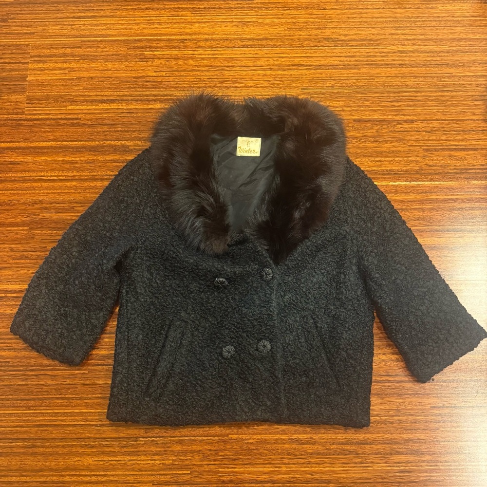Vintage 50s 60s  Black Persian Lamb Fur Coat Size Med Hollywood Glam Authentic